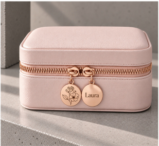 Schmucktasche Personalisierbar mit Geburtsblume, Namen, Schmuckschatulle Rosa Romantisch, Hochzeitsgeschenk, Brautjungfer Geschenkbox, Gift